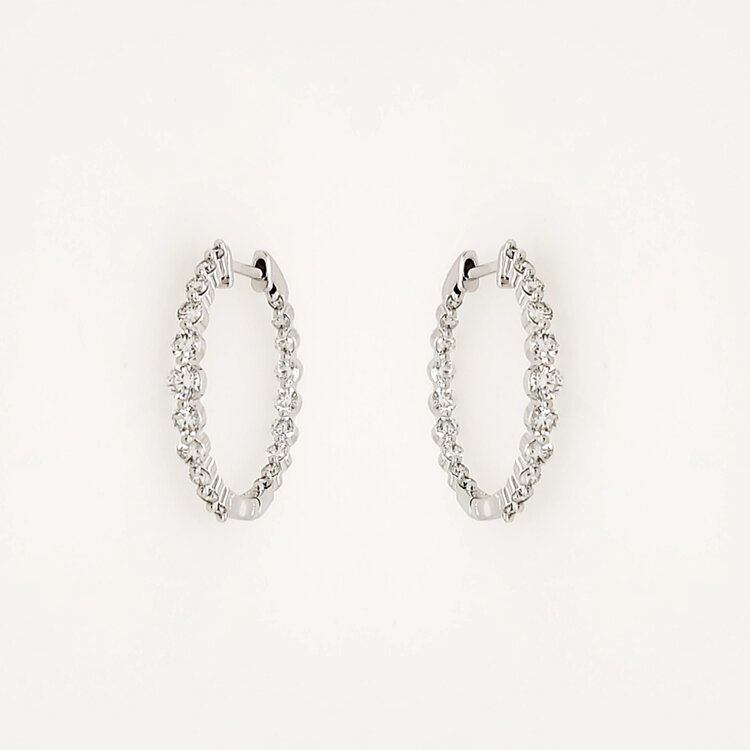 31491 14K WHITE GOLD ROUND 1CT LAB GROWN DIAMOND TAPERED IN/OUT HOOPS 1"