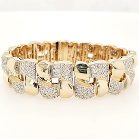 20493 14K YELLOW GOLD 7CTW DIAMOND STUNNING  BASKET WEAVE DESIGN LADIES BRACELET