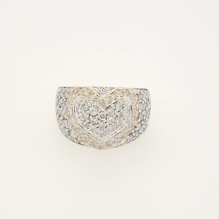 40456 14K TWO TONE 1.50CTW DIAMOND PAVE SETTING HEART CENTER FASHION RING