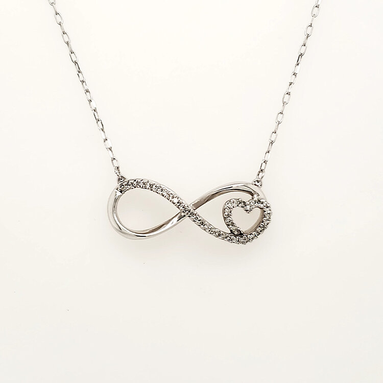 70742 10K WHITE GOLD DIAMOND  INFINITY WITH HEART NECKLACE