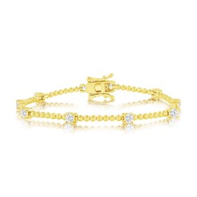 80519 STERLING SILVER GOLD PLATED CUBIC ZIRCONIA BEADED BRACELET