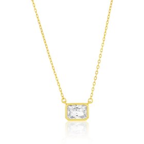 80522 STERLING SILVER GOLD PLATED BEZEL SET EMERALD CUT CUBIC ZIRCONIA NECKLACE