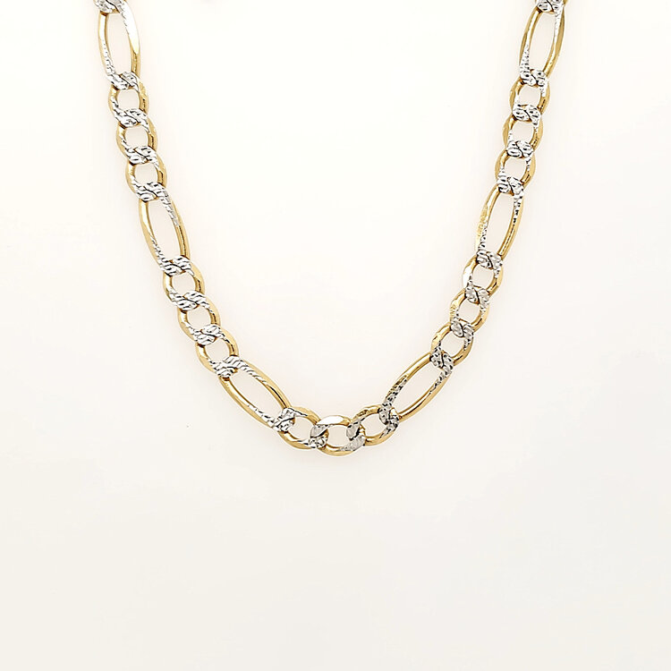 50022 14K TWO TONE   20" 4.60MM DIAMOND CUT FIGARO CHAIN
