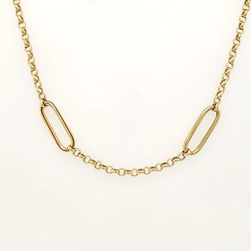 60027 14K YELLOW GOLD 17" PAPER CLIP AND ROLO LINK NECKPIECE