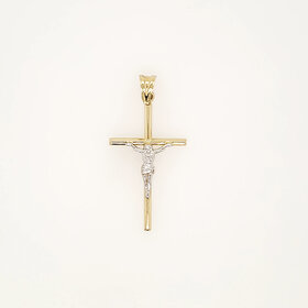 77011 14K TWO TONE 1.60"  THIN TUBE TRADITIONAL CRUCIFIX