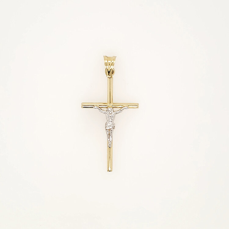 77011 14K TWO TONE 1.60"  THIN TUBE TRADITIONAL CRUCIFIX