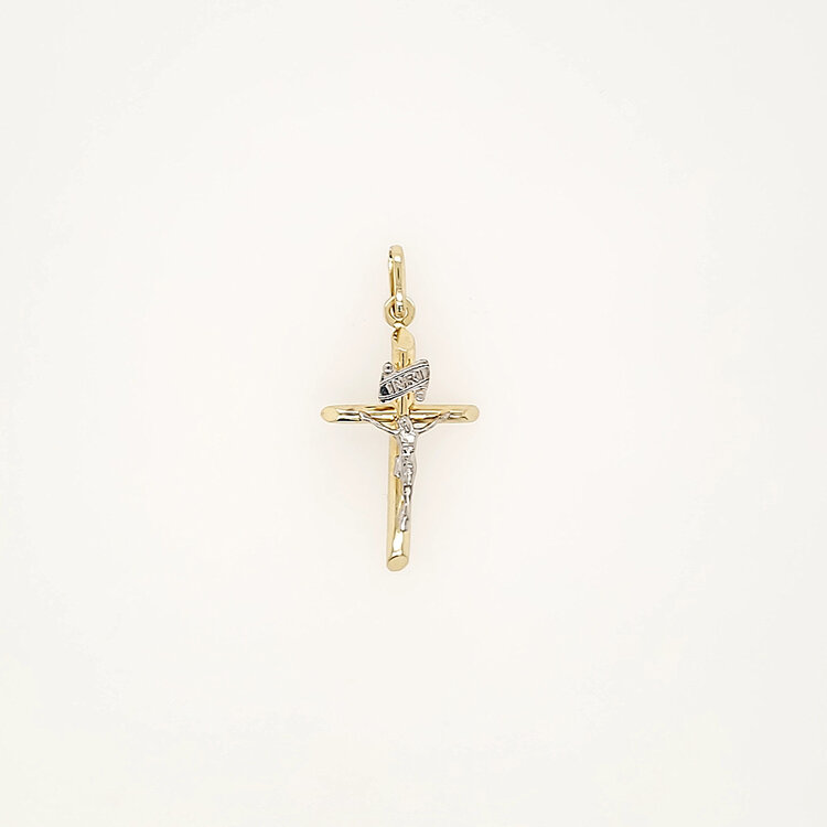 77337 14K TWO TONE 1.30" HIGH POLISH INRI TRADITIONAL CRUCIFIX