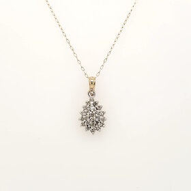 70744 14K YELLOW GOLD DIAMOND CLUSTER PEAR SHAPE PENDANT NECKLACE