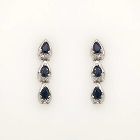 31498 14K WHITE GOLD PEAR SHAPE SAPPHIRES DIAMOND ACCENTS HANGING EARRINGS