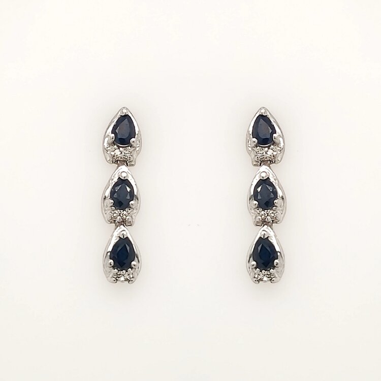 31498 14K WHITE GOLD PEAR SHAPE SAPPHIRES DIAMOND ACCENTS HANGING EARRINGS