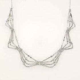 60148 10K WHITE GOLD DIAMOND CUT BAR AND BEADED DRAPING STYLE NECKPIECE