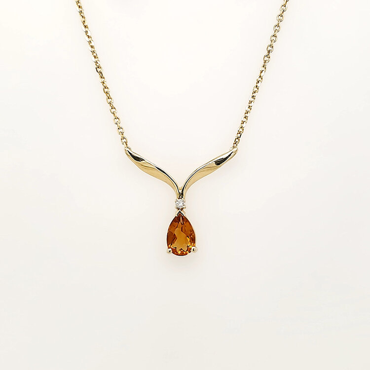60149 14K YELLOW GOLD PEAR SHAPE CITRINE MERMAID TAIL DESIGN NECKLACE