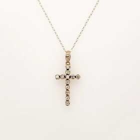 75099 14K YELLOW GOLD .20CTW DIAMOND FOUR PRONG CROSS PENDANT NEKCLACE