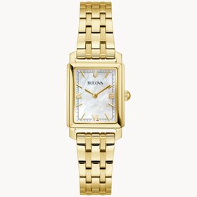 bulova BULOVA SUTTON STAINLESS STEEL GOLD TONE RECTANGULAR CASE MOTHER OF PEARL DIAL LADIES WATCH