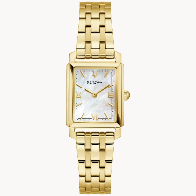 bulova BULOVA SUTTON STAINLESS STEEL GOLD TONE RECTANGULAR CASE MOTHER OF PEARL DIAL LADIES WATCH