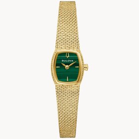 bulova BULOVA GODDESS OF TIME COLLECTION STAINLESS STEEL GOLD TONE MALACHITE DIAL LADIES WATCH