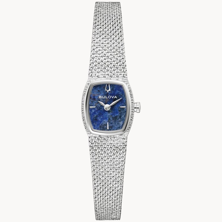 BULOVA GODDESS OF TIME COLLECTION STAINLESS STEEL BLUE SODALITE DIAL VINTAGE STYLE LADIES WATCH