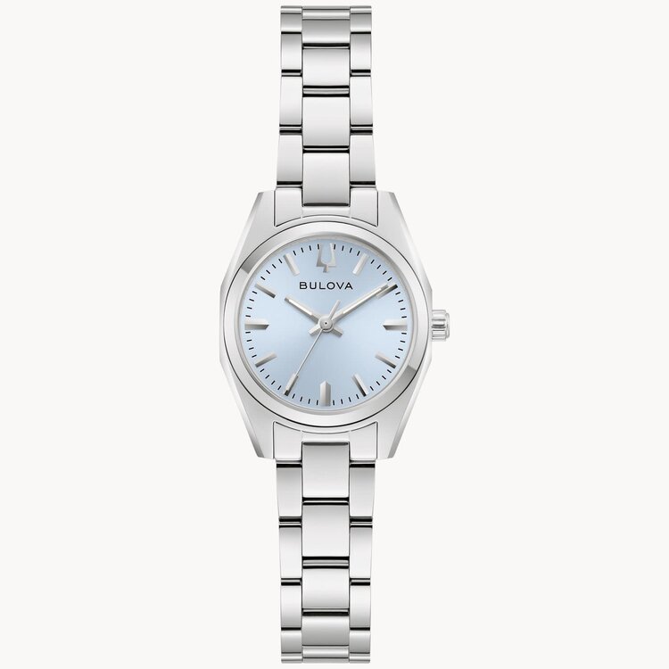 bulova BULOVA STAINLESS STEEL SURVEYOR 23MM CASE LIGHT BLUE DIAL LADIES WATCH