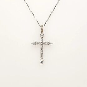 75100 14K  WHITE GOLD .15CTW DIAMOND PETITE CROSS PENDANT NECKLACE
