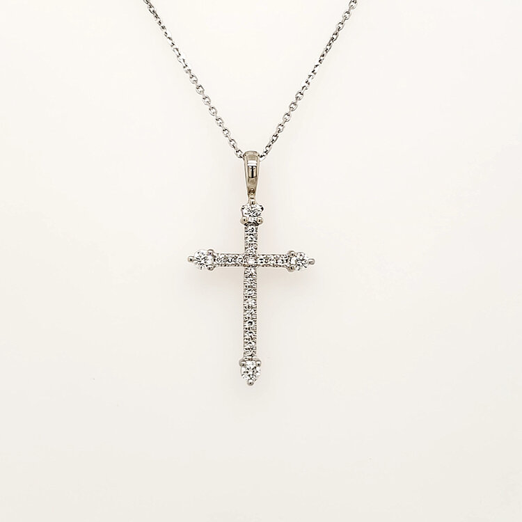 75100 14K  WHITE GOLD .15CTW DIAMOND PETITE CROSS PENDANT NECKLACE