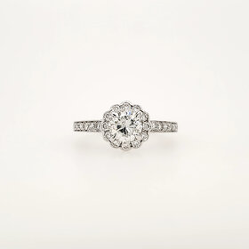 475295 18K WHITE GOLD 1.02CT G SI2 CENTER DIAMOND .52CT DIAMOND FLOWER HALO ENGAGEMENT RING