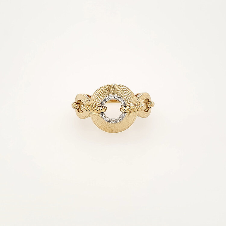 40459 14K YELLOW GOLD .15CTW DIAMOND TEXTURED CIRCLES FANCY LADIES RING