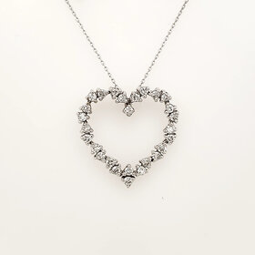 70752 14K WHITE GOLD 2CTW DIAMOND THREE PRONG HEART PENDANT NECKLACE