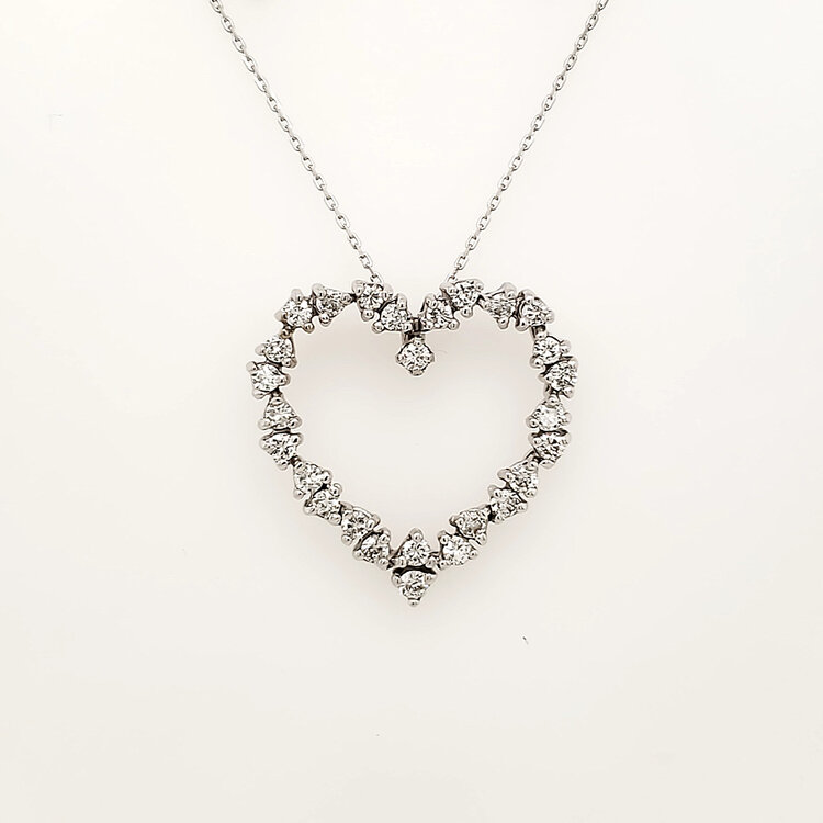 70752 14K WHITE GOLD 2CTW DIAMOND THREE PRONG HEART PENDANT NECKLACE