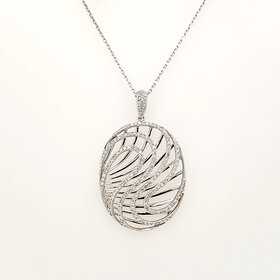 70751 14K WHITE GOLD 1CT DIAMOND OVAL 3D WAVE DESIGN GORGEOUS PENDANT NECKLACE