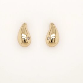 31502 14K YELLOW GOLD 0.45" HIGH POLISH CUBIC ZIRCONIA DROP STYLE BABY EARRINGS