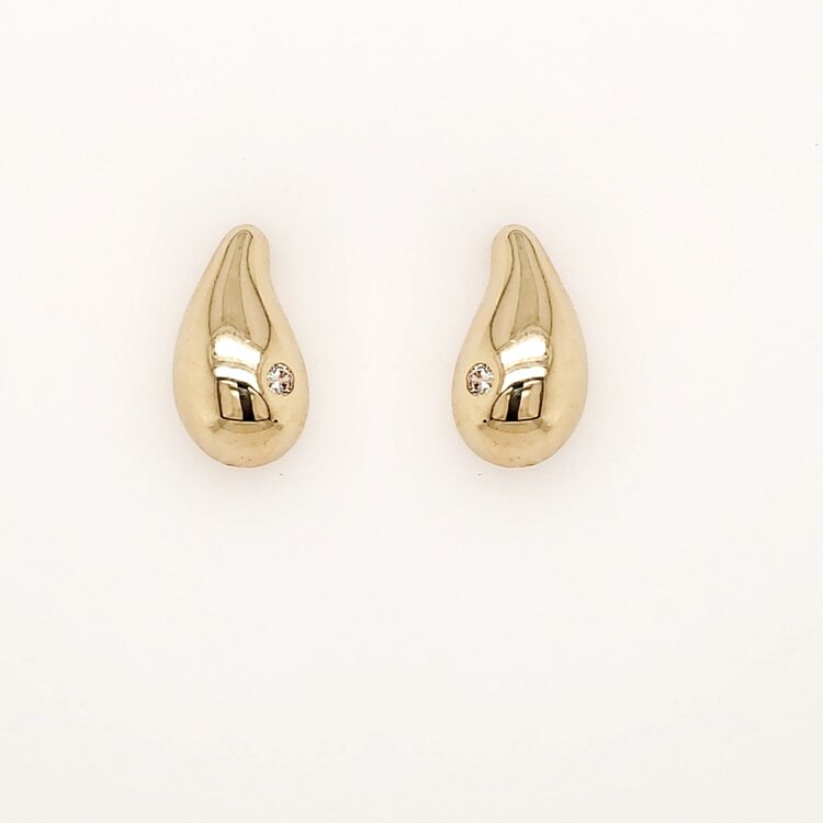 31502 14K YELLOW GOLD 0.45" HIGH POLISH CUBIC ZIRCONIA DROP STYLE BABY EARRINGS