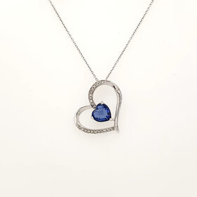 78068 14K WHITE GOLD OPEN HEART .10TCW DIAMOND  WITH SYNTHETIC  BLUE SAPHIRE  HEART PENDANT SET