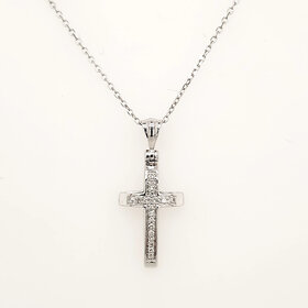 75048 14K WHITE GOLD .05CTW DIAMOND RAISED DESIGN SMALL CROSS PENDANT SET