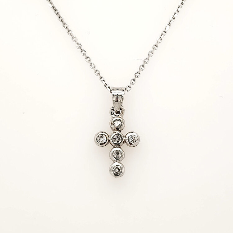 70015 14K WHITE GOLD .15TCW DIAMOND BEZEL SET CROSS SET