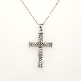 76057 14K WHITE GOLD .52CT ROUND AND BAGUETTE DIAMOND CROSS PENDANT
