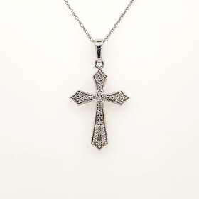 71082 14K WHITE GOLD .25CT DIAMOND CLUSTER CROSS PENDANT