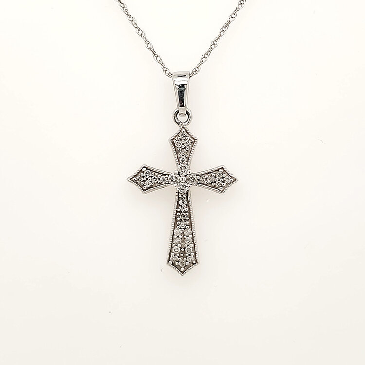 71082 14K WHITE GOLD .25CT DIAMOND CLUSTER CROSS PENDANT