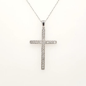 77991 14K WHITE GOLD SQUARE .25CT DIAMOND CROSS PENDANT