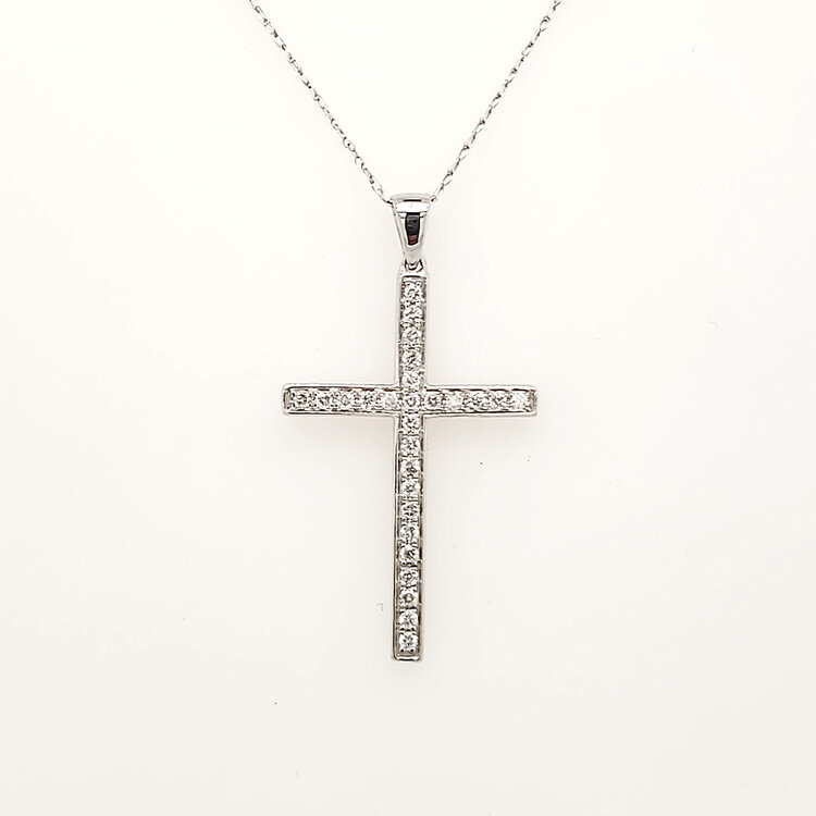 77991 14K WHITE GOLD SQUARE .25CT DIAMOND CROSS PENDANT
