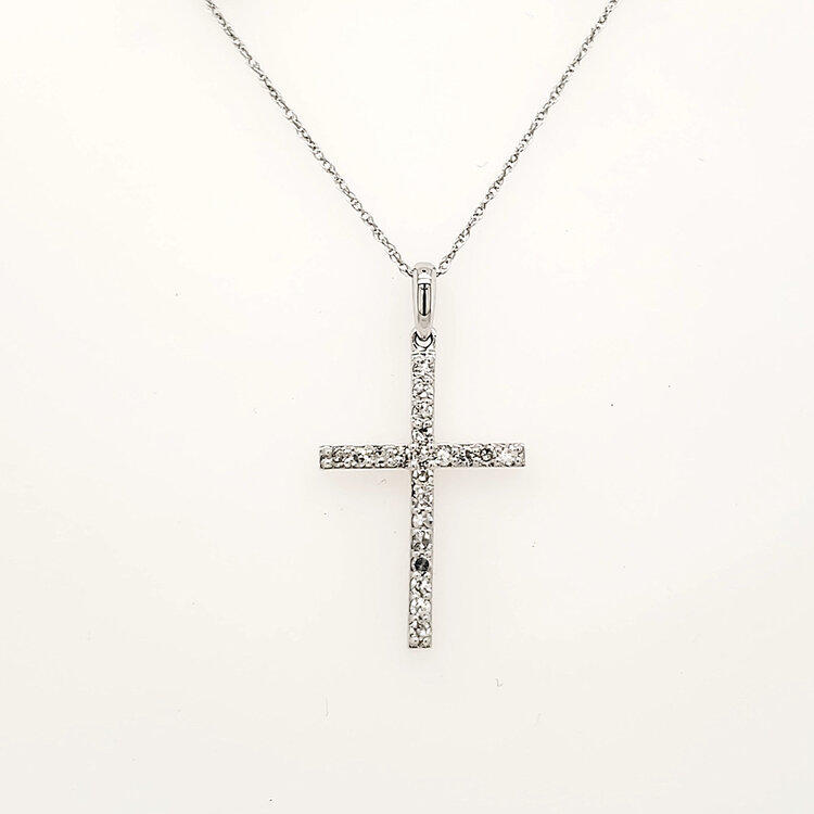 70108  14K WHITE GOLD .26TCW DIAMOND PLAIN CROSS SET