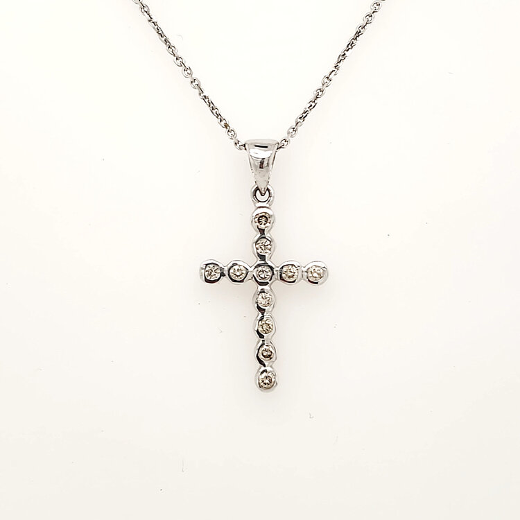 70775 14K WHITE GOLD .25CT DIAMOND  BEZEL SET CROSS PENDANT
