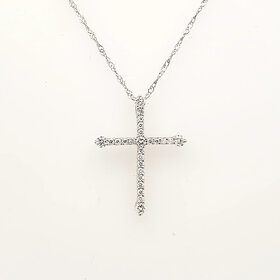 75038 14K WHITE GOLD .25CTW DIAMOND PRONG SET LARGER DIAMOND ON EDGES CROSS PENDANT SET