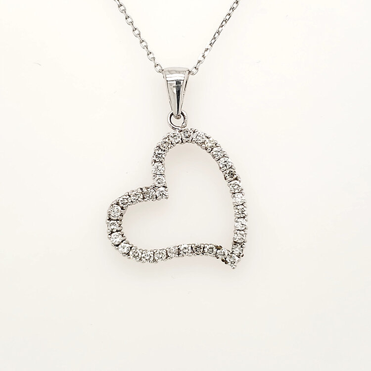 70104 14K WHITE GOLD 1 CT DIAMOND OPEN LARGE HEART PENDANT