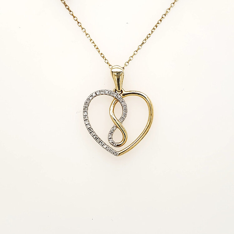 71268 14K YELLOW GOLD .10CT DIAMOND  IFINITY CENTER OPEN HEART PENDANT