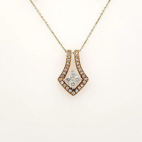 70532 14K YELLOW GOLD .35CTW DIAMOND FLOWER CENTER HALF RHOMBUS PENDANT NECKLACE