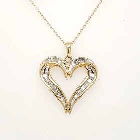 70745 14K YELLOW GOLD DIAMOND BAGUTTE OPEN HEART PENDANT