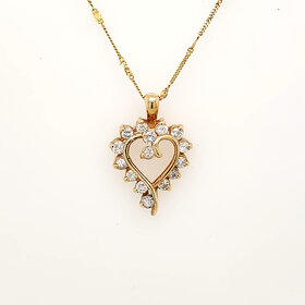 77712 14K YELLOW GOLD .75CT  DIAMOND OPEN HEART PENDANT NECKLACE