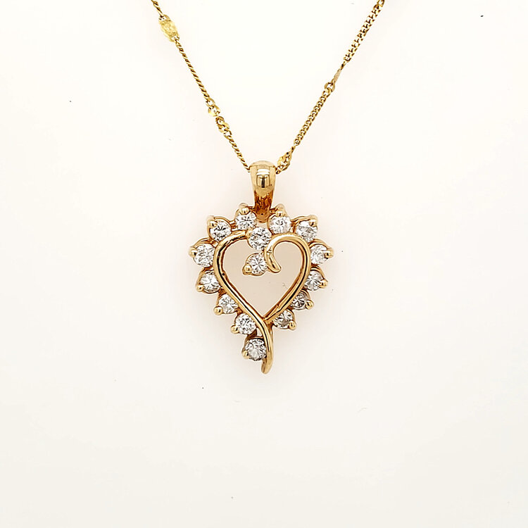 77712 14K YELLOW GOLD .75CT  DIAMOND OPEN HEART PENDANT NECKLACE