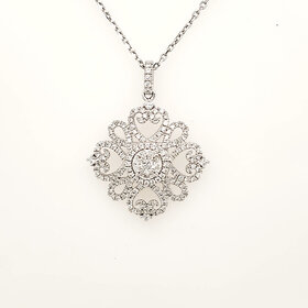 71206 18K WHITE GOLD .75CT DIAMOND ANTIQUE STYLE FLORAL PENDANT NECKLACE