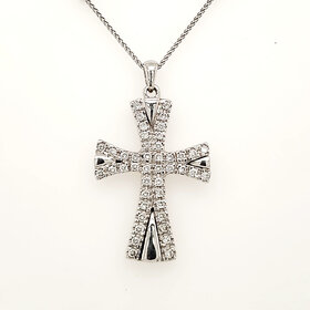 77041 14K WHITE GOLD 1CT DIAMOND WITH HIGH POLISH EDGES CROSS PENDANT NECKLACE